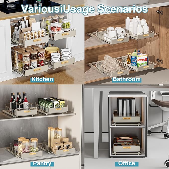 Under Sink Organizer - Under Sink Organizers and Storage Shelves, Multi-Use Kitchen and Bathroom Pull Out Cabinet Organizer w