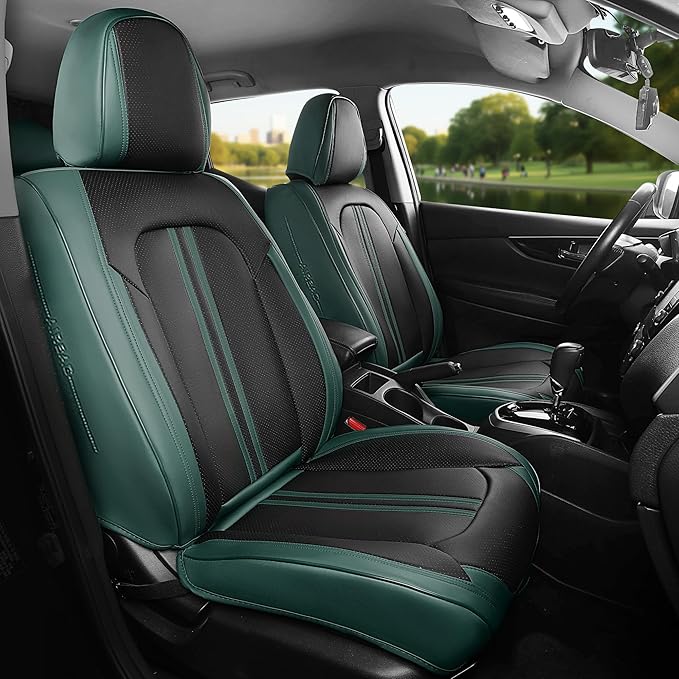 FREESOO Leather Car Seat Covers Full Set, Green Black Waterproof Seat Covers for Cars Trucks SUV, Luxury Front Car Seat Cover
