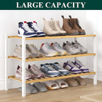Smiry Bamboo Shoe Rack for Closet, 3 Tier Wooden Stackable Shoe Organizer, Free Standing Shoes Storage Shelf for Entryway, Fr