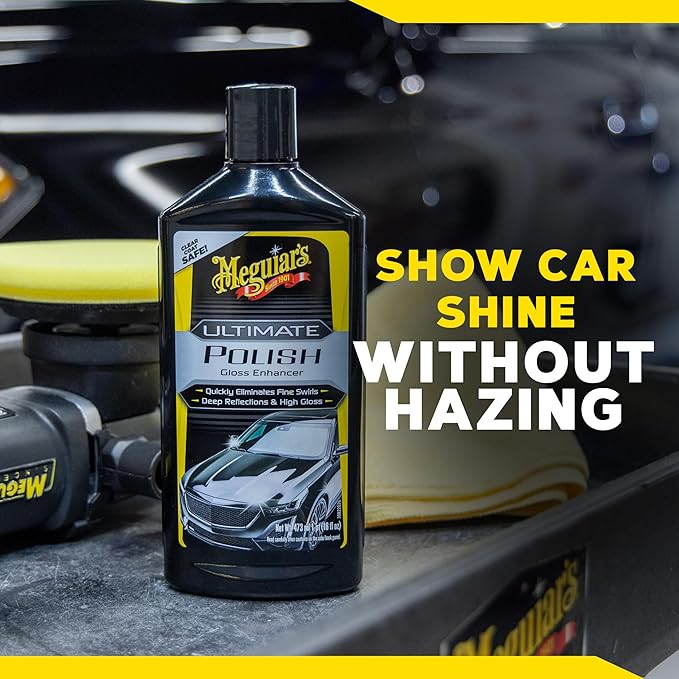 Meguiar's Ultimate Polish – High-Gloss Polish for a Show Car Shine – Permanently Removes Light Swirls to Produce a Deep, Wet Reflection with a High Gloss Shine - Easy to Use, 16 Oz