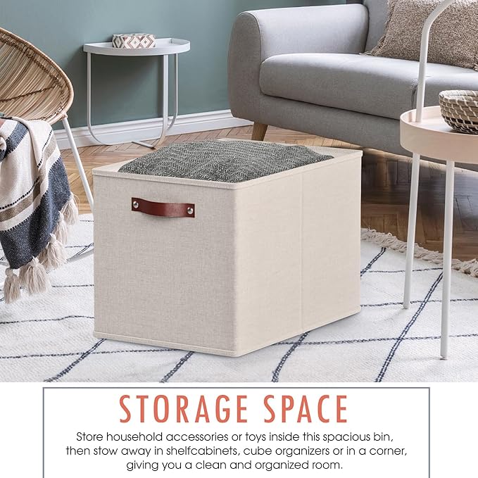 Ornavo Home 13 x 15 x 13 Kallax Storage Cube Bins, Foldable Collapsible Fabric Storage Bins Box Linen Shelf Basket Cube Organ
