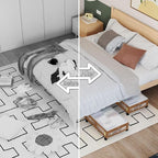 Bamboo Underbed Storage Containers with Wheels & Bag 2 Pack, Large Under Bed Rolling Storage Bins Wood Under Bed Clothes Stor