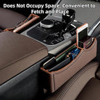 Car Seat Gap Organizer Large Capacity Leather Storage Box with Charging Port Multi-Purpose Car Seat Crevice Storage Solution for Phones Wallets Cards Ideal for Car Organization (Modern, Brown-Right)