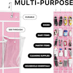 Simple Houseware 24 Pockets - Crystal Clear Over The Door Hanging Shoe Organizer, Pink (64'' x 19'')