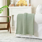 Chunky Cable Knit Throw Blanket Lightweight Light Green 100% Organic Cotton Blanket for Sofa Couch Bed Baby Nursery, Rustic S
