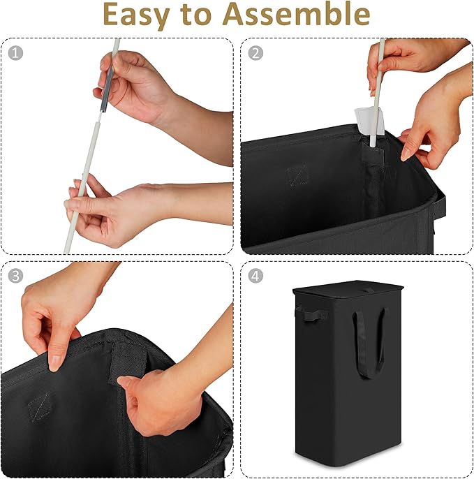 efluky Slim Laundry Basket with Lid, Narrow Laundry Hamper with Handles, Collapsible Dirty Clothes Hamper, Tall Laundry Bin f