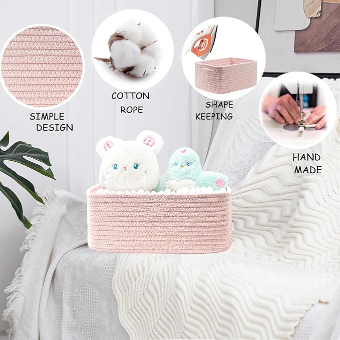 COMFY-HOMI 11.5"x7.5"x4.7" Storage Baskets for Organizing | Cotton Rope Woven Basket | Toy Storage Bin Box | Basket for Shelv