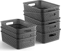 NETANY Plastic Storage Baskets - 8 Pack, Gray, Durable, Easy to Use, Flexible, Multi-Purpose, Ideal for Closets, Cabinets, Sh