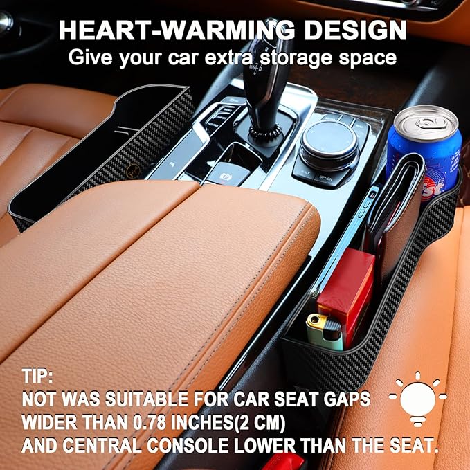 Car Seat Gap Filler Organizer, 2 Pack Multifunctional Auto Console Side Storage Box with Cup Holders 2 Seat Hooks for Drink, Car Organizer Front Seat for Holding Phone, Sunglasses