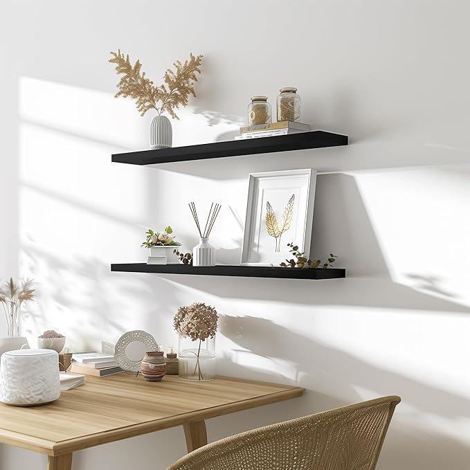 36 Inch Floating Shelves for Wall Rustic Black Wood Wall Shelves for Bedroom Set of 4