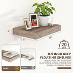 Deep Floating Shelves | 16 Inch Grey Floating Shelves Set of 2 | 12 Inch Deep Rustic Grey Wall Shelves | Deep Shelves for Liv