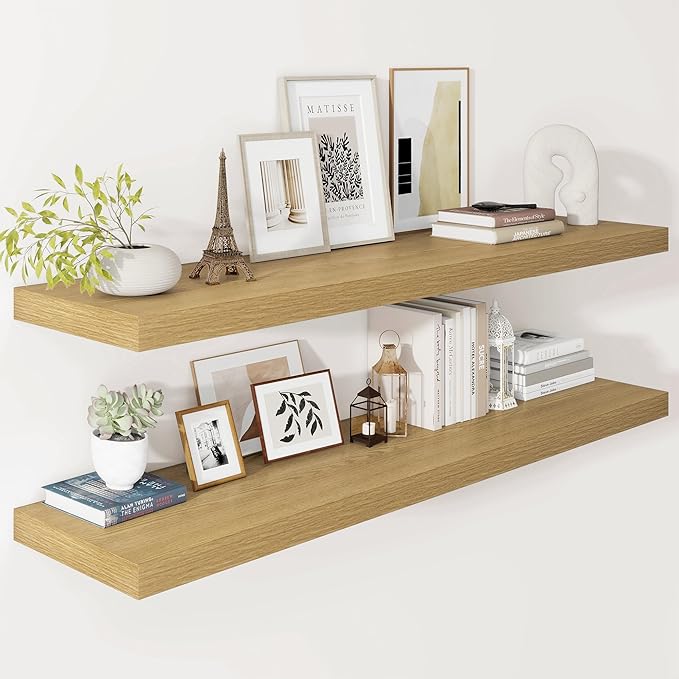 Vivelove 12 Inch Deep Floating Shelves 47.2 inch Long, 2 Inch Thick Wall Shelves with Invisible Brackets, Shelf for Bedroom B