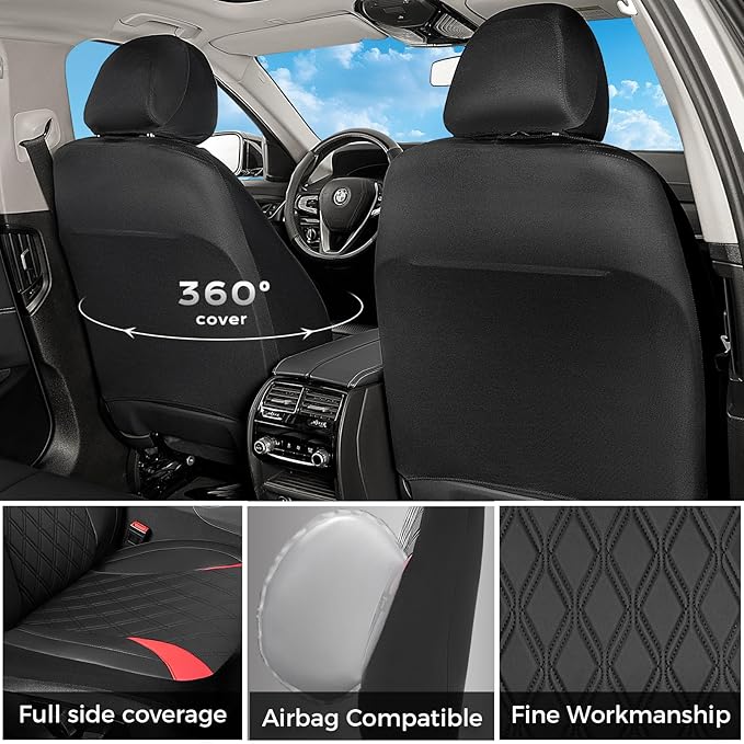 FLORICH Seat Covers Full Set, Leather Seat Covers for Cars, Waterproof Car Seat Protector Breathable, Front and Rear Seat Cov