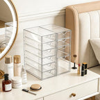Prsildan Acrylic Drawer Makeup Organizer with 10 Drawers, Set of 2 Office Desk Organizers Accessories, Clear Stackable Storag