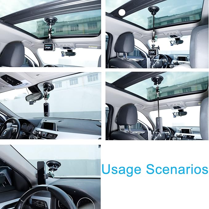 PellKing Camera Suction Cup Mount with Phone Holder and Action Camera Adapter Accessories for Insta360 X5,X4 X3, ONE X2, ONE RS, GoPro Hero 13 12 11 10 9 8 7 6 5 Max, DJI Action 5 4 3 2 etc