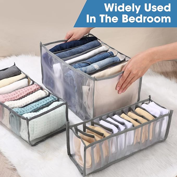 14 Pcs 6 Different Sizes Upgraded Wardrobe Clothes Organizer Jeans Organizer for Closet Foldable Pants Storage with Compartme