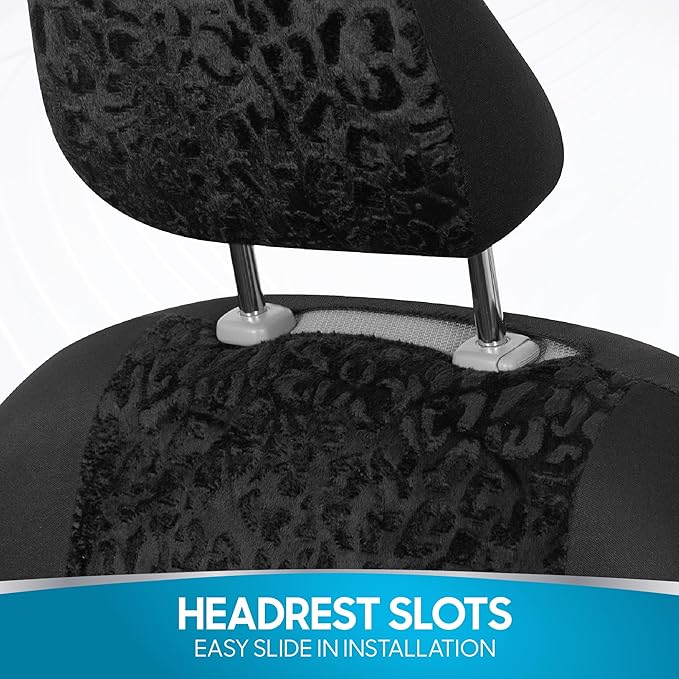 BDK Black Leopard Car Seat Covers for Front Seats, Animal Print Front Seat Cover Set with Matching Headrest, Sideless Design 