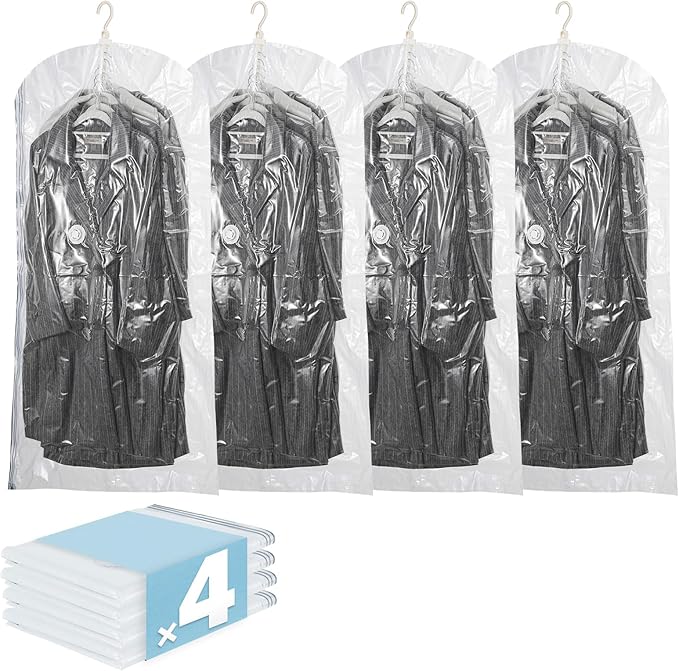 Hanging Vacuum Storage Bags, 4 Pack (53 x27.6 inch), Vacuum Seal bags for Clothing, Garment Storage for Jacket, Suits, Dresse