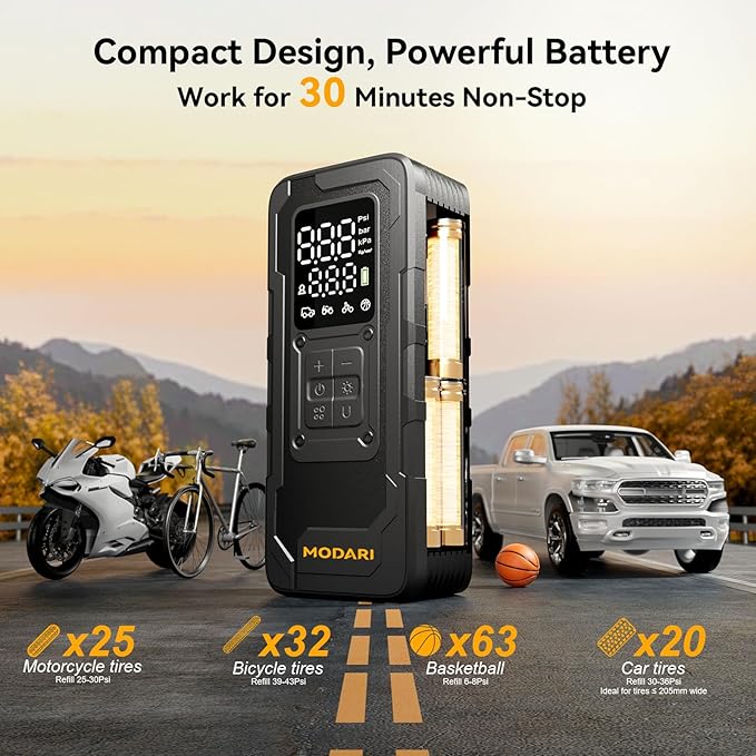 Tire Inflator Portable Air Compressor, Up to 160 PSI Car Tire Inflator, Cordless Air Pump, Portable Tire Pump with Gauge - Portable Tire Inflators for Car, Light Pickup, Bike and More