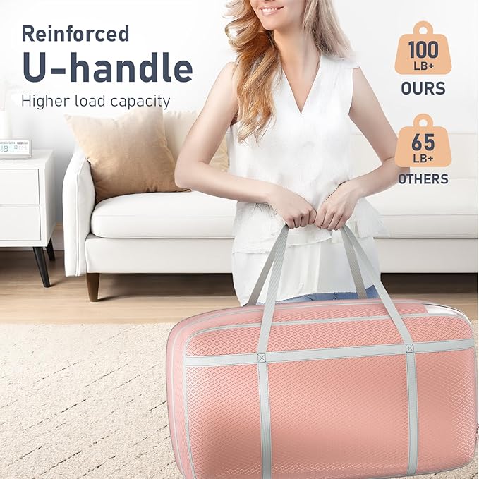 DIMJ Large Comforter Storage Bag with Handls, 100L Washable Blanket Storage, Compression Packing Totes Moving Bags With Zippe