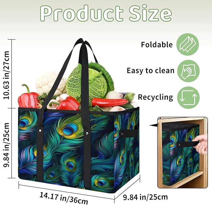 Reusable Grocery Bags Heavy Duty Shopping Bags Foldable Large Tote Bags with Long Handles & Hard Bottom