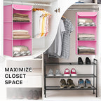 Simple Houseware 3-Shelf Hanging Closet Organizer, Fabric Storage Shelves with 57L Capacity, Pink