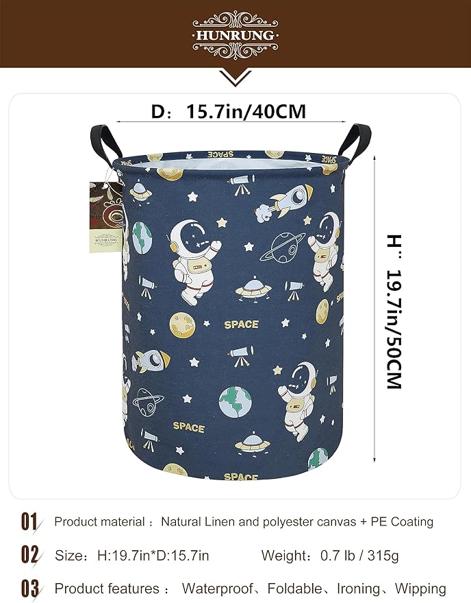 HUNRUNG Laundry Hamper,Large Canvas Fabric Lightweight Storage Basket Toy Organizer Dirty Clothes Collapsible Waterproof for 