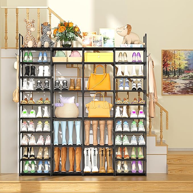 Kottwca 4 Row 10 Tier Large Shoe Rack Organizer for Closet Entryway, 72-80 Pair Shoe Boot Storage Rack, Metal Shoe Shelf Big 