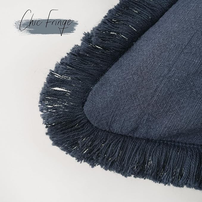 Foindtower Set of 2 Decorative Linen Fringe Throw Pillow Covers Cozy Boho Farmhouse Cushion Cover with Tassels Soft Accent Pi