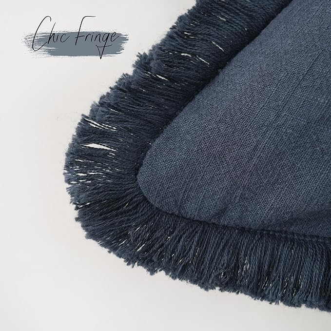 Foindtower Set of 2 Decorative Linen Fringe Throw Pillow Covers Cozy Boho Farmhouse Cushion Cover with Tassels Soft Accent Pi