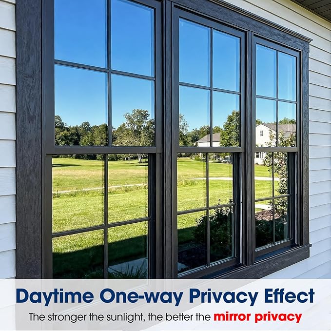 Coavas One Way Privacy Window Film, Sun Blocking Reflective Window Film See Out Not in, Heat Control Window Tint for Home, Anti UV Static Cling for Windows Glass Door (Blue, 23.6 x 118 inches)