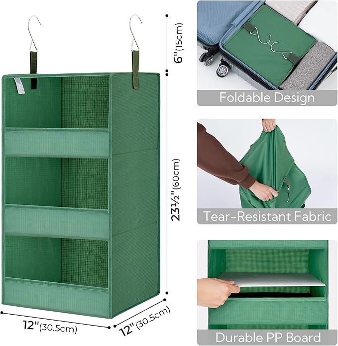 GRANNY SAYS 3-Shelf Closet Organizers and Storage, Foldable Hanging Closet Organizer, Hanging Closet Shelves with 2 Metal Hoo