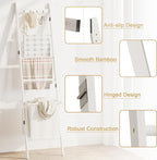 BAMBANG Bamboo Blanket Ladder with Basket, 5-Tier Quilt Rack Stand with 4 Hooks & Storage Hamper for Living Room Bathroom, Wa
