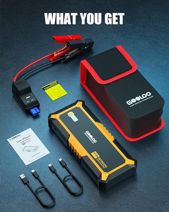 GOOLOO GP3000 3000A Jump Starter,12V Car Battery Jump Starter for up to 9.0L Gas Engines & 7.0L Diesel, Supersafe Lithium
