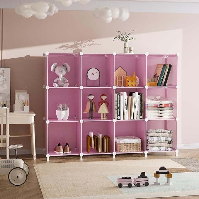 AWTATOS Cube Storage Organizer Protable Closet Organizers and Storage for Kids DIY Stackable 12 Cube Storage Shelves Clothes 