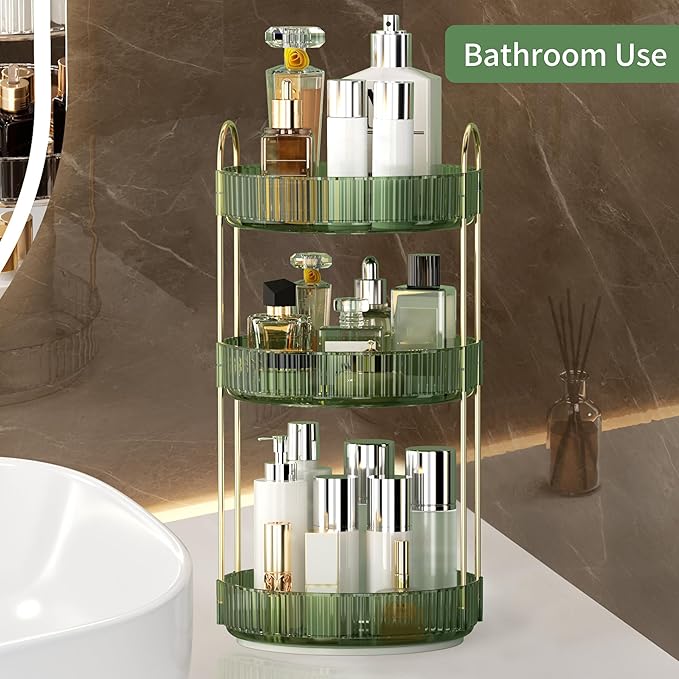 YCIA&DONE 360 Rotating Makeup Organizer and Storage for Vanity Countertop 3 Tiers, High Capacity Cosmetic Skincare Perfume Or