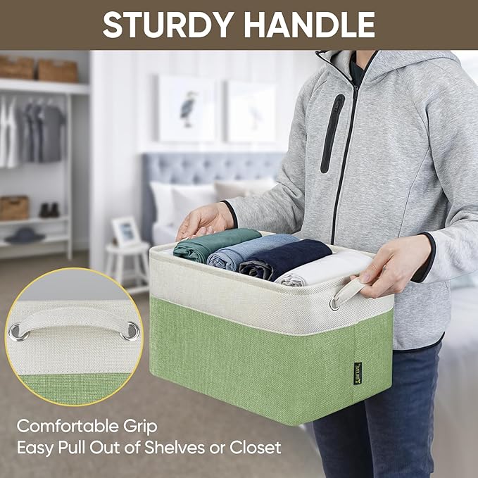 BALEINE 2 Pack Fabric Closet Storage Bins for Shelves, Linen Closet Organizers and Storage, Decorative Baskets for Organizing