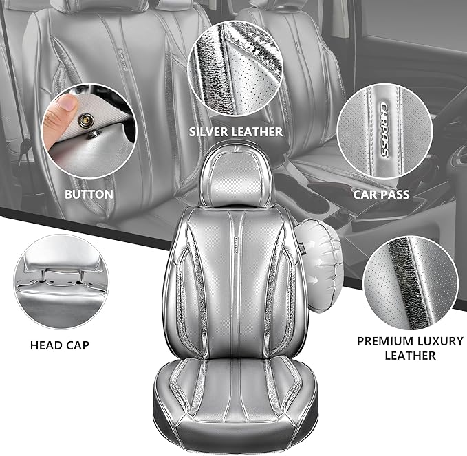 CAR PASS Ultra+ Nappa Leather Car Seat Covers Full Set Universal Cushioned, Soft Breathable Waterproof Anti-Slip Driver Seats