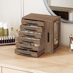HOOBRO Jewelry Box for Women, Jewelry Organizer Box, 6-Tier Wooden Jewelry Box, Jewelry Case with Side Transparent Window, Cr