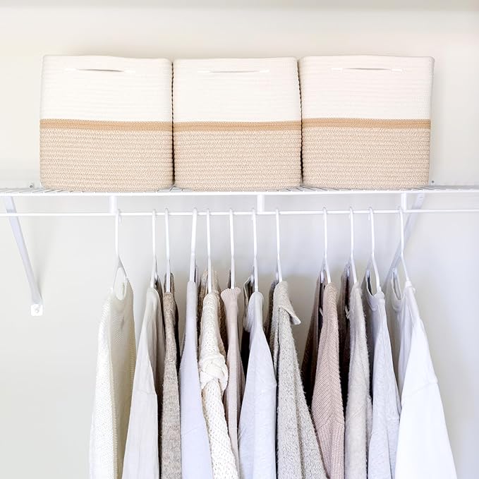 NaturalCozy Storage Cubes 11 Inch Cotton Rope Woven Baskets for Organizing, 3-Pack | Cube Storage Bin | Square Storage Basket