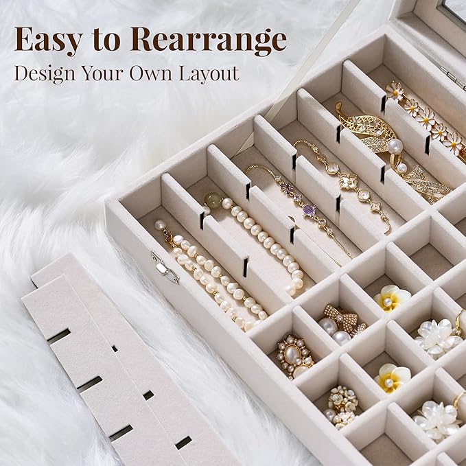 48 Grid Earring Organizer and Storage: Velvet Jewelry Tray with Lid, Jewelry Box for Studs, Earrings, Rings, Necklaces, Dress
