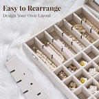 48 Grid Earring Organizer and Storage: Velvet Jewelry Tray with Lid, Jewelry Box for Studs, Earrings, Rings, Necklaces, Dress