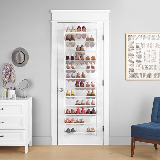 Whitmor 36 Pair Over The Door Shoe Organizer, 12 Tier Hanging Shoe Organizer, Heavy Duty Metal & Mesh Shoe Holder, Hanging Sh