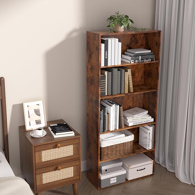 Wooden 5 Tier Book Shelf,5 Cube Storage Organizer,5 Tier Low Bookcase Storage Display Organizer, 54 Inch Versatile Cubes Shel