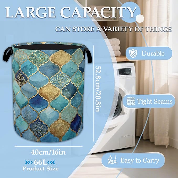 Moroccan Mosaic Laundry Basket Collapsible Laundry Hamper, Oxford Cloth Storage Bin for Room/Bathroom/Bedroom/Dormitories 16"