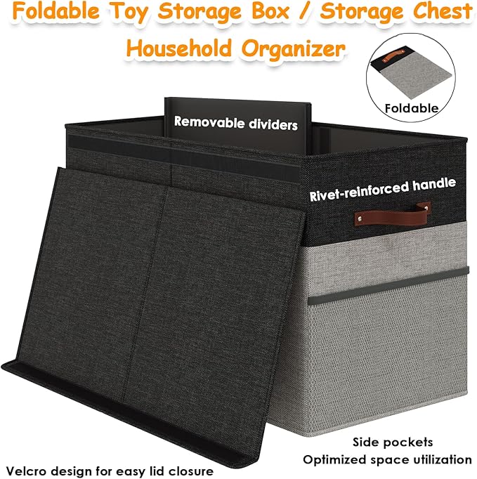 Large Toy Storage Box with Lid Upgraded Toy Storage Chest Organizer with Divider Foldable Toy Bin for Kids Boys Girls Playroo
