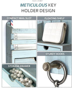 Rebee Vision Decorative Key Holder Wall Mount with 2 Drawer Organizer - Modern Mail Organizer with 6 Key Hooks & Shelf - Home
