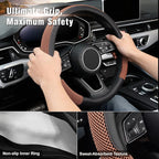KAFEEK Steering Wheel Cover, Universal 15 inch, Microfiber Leather Viscose, Breathable, Anti-Slip,Warm in Winter and Cool in 