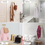 Brushed Gold Small Coat Rack Wall Mount – 9 Inch Stainless Steel Rail with 3 Double Coat Hooks for Entryway, Bathroom, Bedroo