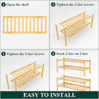 Smiry Shoe Rack, 4 Tier Bamboo Shoe Organizer, Stackable Free Standing Wooden Shoe Storage Shelf for Closet, Entryway, Front 